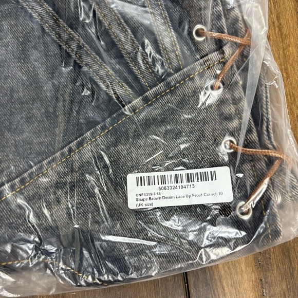 NWT PLT Shape Brown Denim Lace-Up Front Corset Top Strapless y2k grunge Fitted - Picture 7 of 8